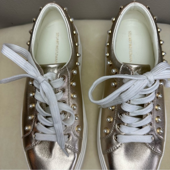 Stuart Weitzman Metallic Gold Pearly Low-Top Sneaker Sz 6 - Picture 5 of 8